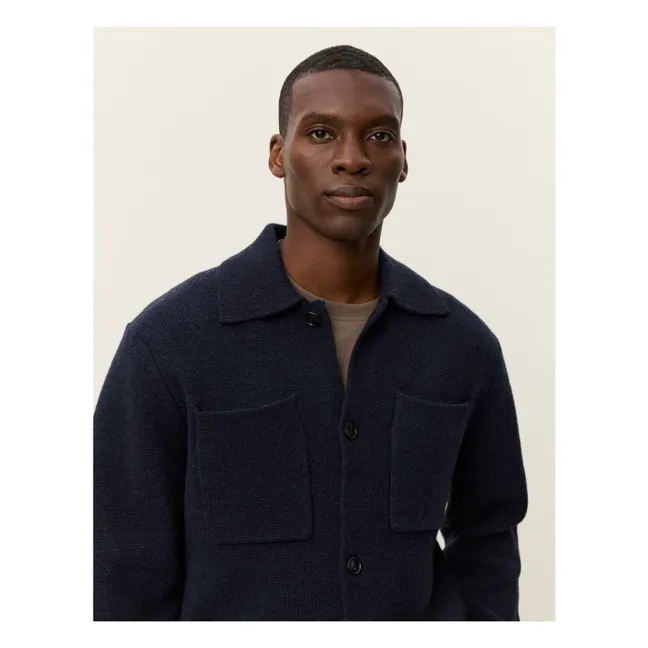 Fischer Milano Thick Wool Ribbed Collar Overshirt | Dark Blue