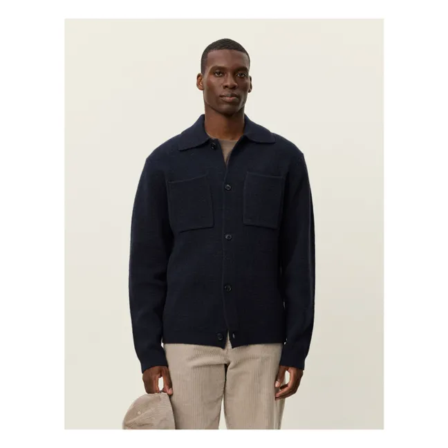 Fischer Milano Thick Wool Ribbed Collar Overshirt | Dark Blue