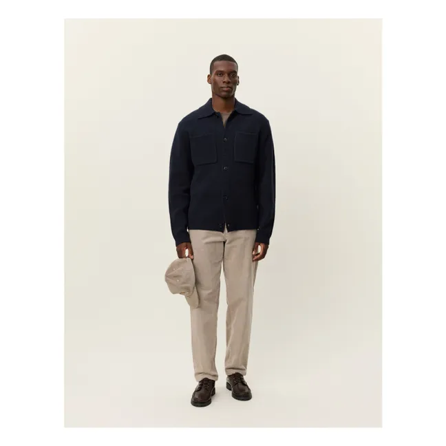 Fischer Milano Thick Wool Ribbed Collar Overshirt | Dark Blue