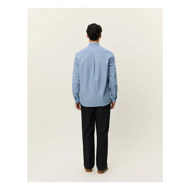 Hemd Kent Stripe Poplin Shirt Streifen Cotton Bio | Blau
