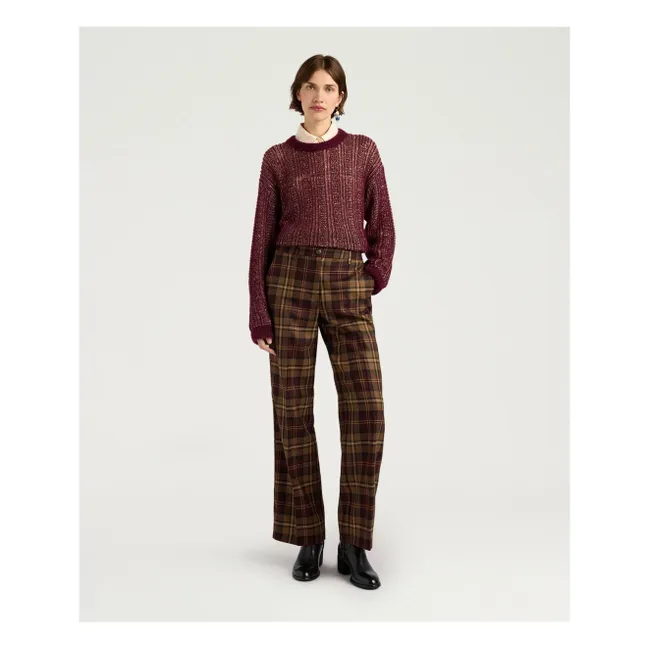 Pantalon Milton Carreaux Laine Vierge | Bordeaux