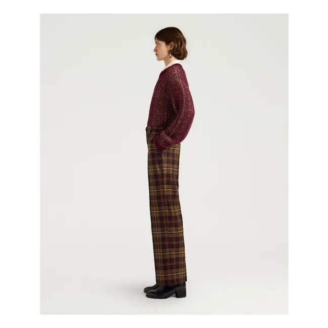 Pantalon Milton Carreaux Laine Vierge | Bordeaux