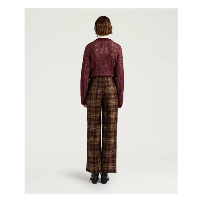 Pantalon Milton Carreaux Laine Vierge | Bordeaux