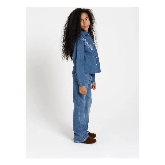 Chemise Courte Brodée Clara | Bleu jean