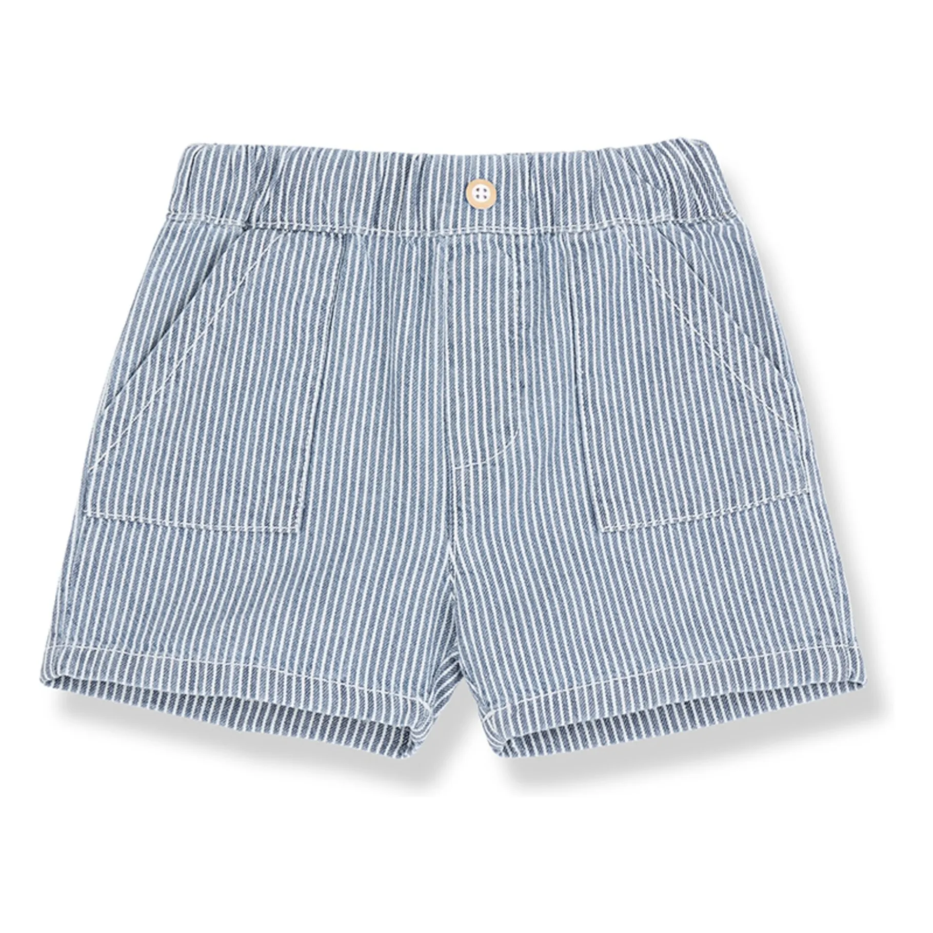 1+ In The Family Light Blue Andratx Striped Denim Bermuda Shorts Organic Cotton