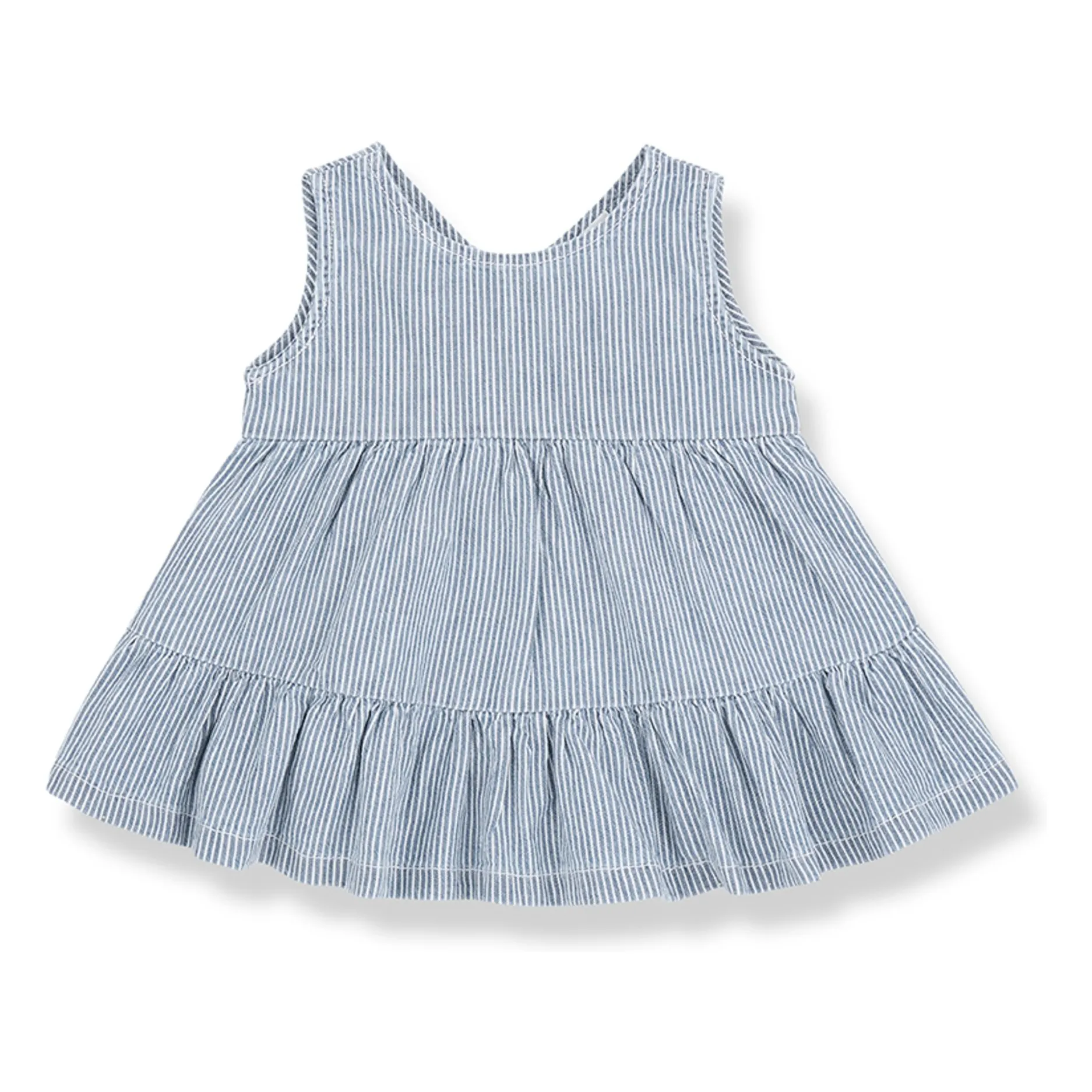 1+ In The Family Light Blue Denim Galdana Striped Organic Cotton Dress