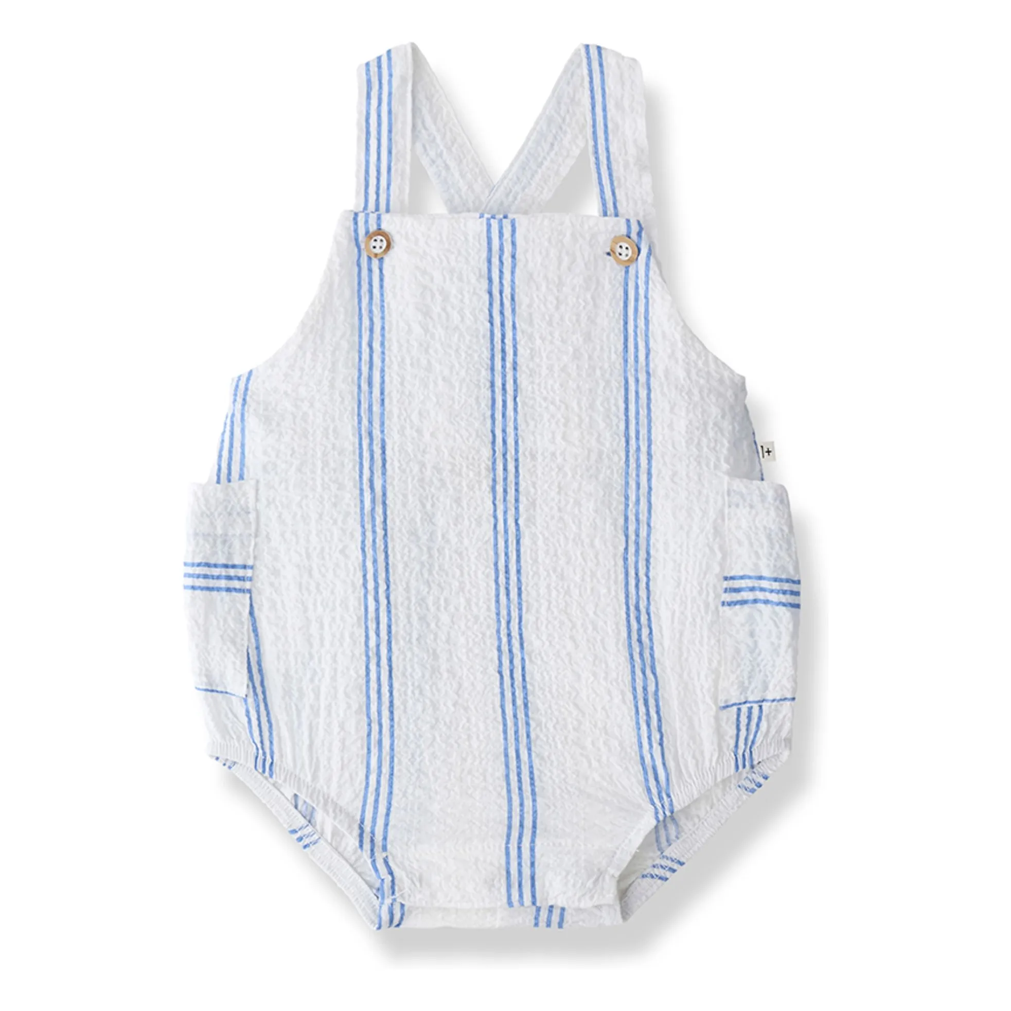 1+ In The Family Light Blue Striped Portitxol Romper