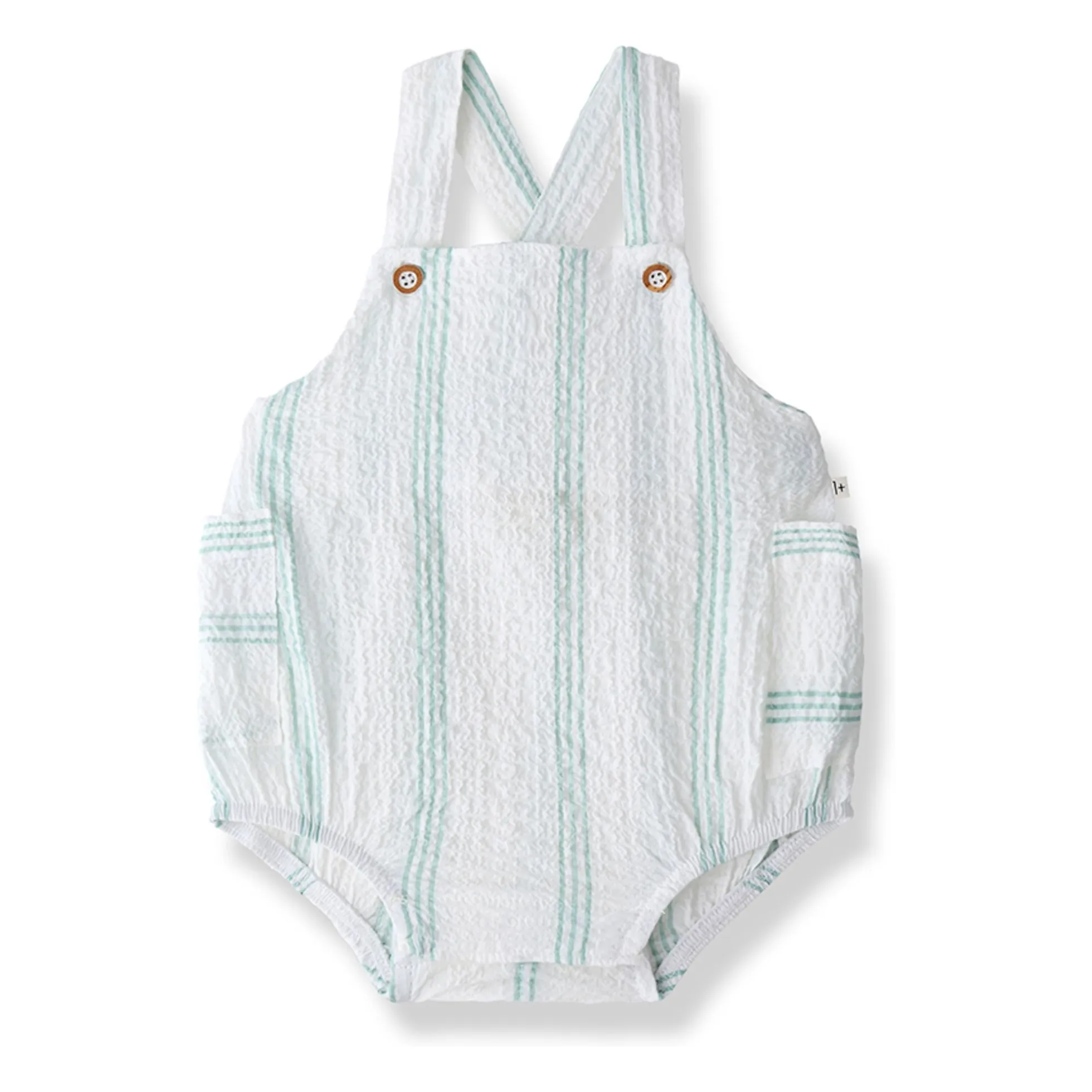 1+ In The Family Almond Green Striped Portitxol Romper