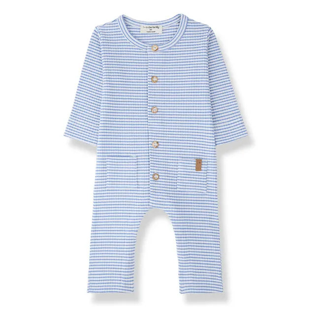 Striped Cambrils Ribbed Pyjamas | Light blue