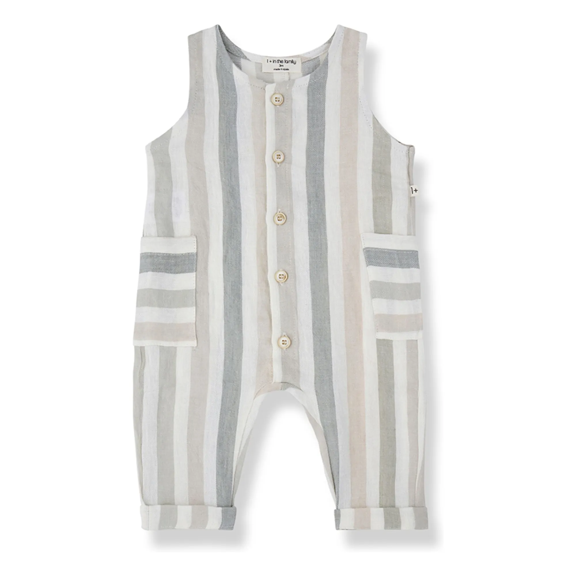 1+ In The Family Ecru Mori Striped Linen Dungarees
