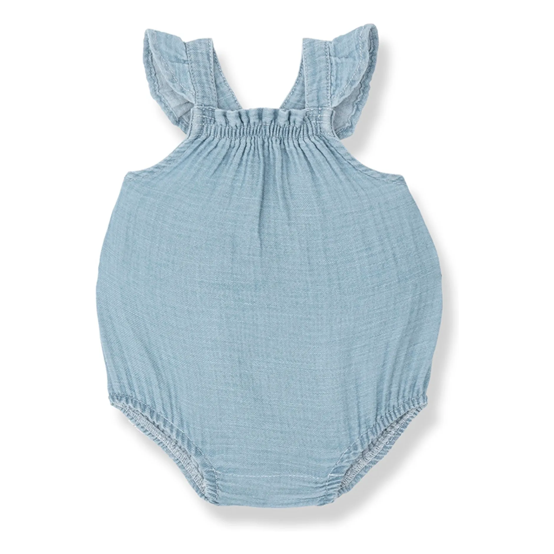 1+ In The Family Light Blue Yanina Denim Ruffle Romper