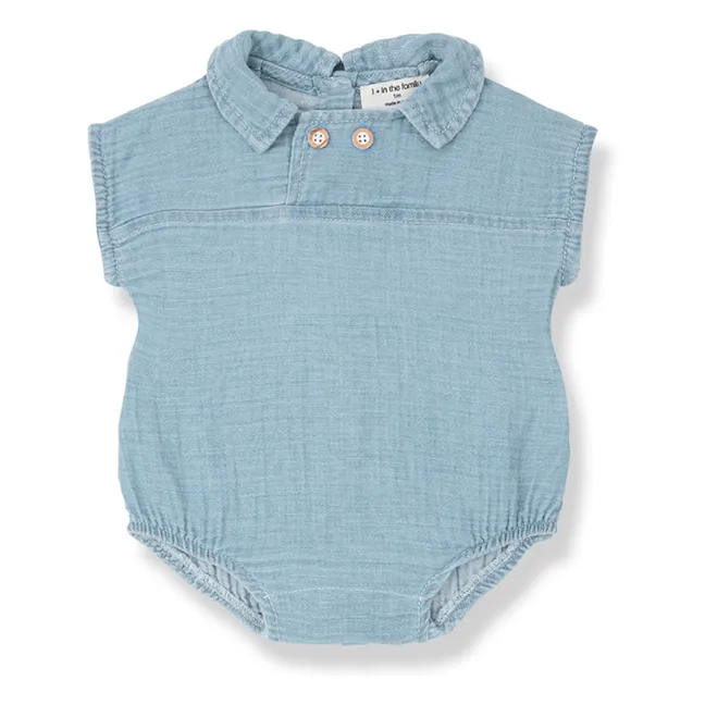 Barboteuse Denim Col Claudine Zacinto | Bleu Clair