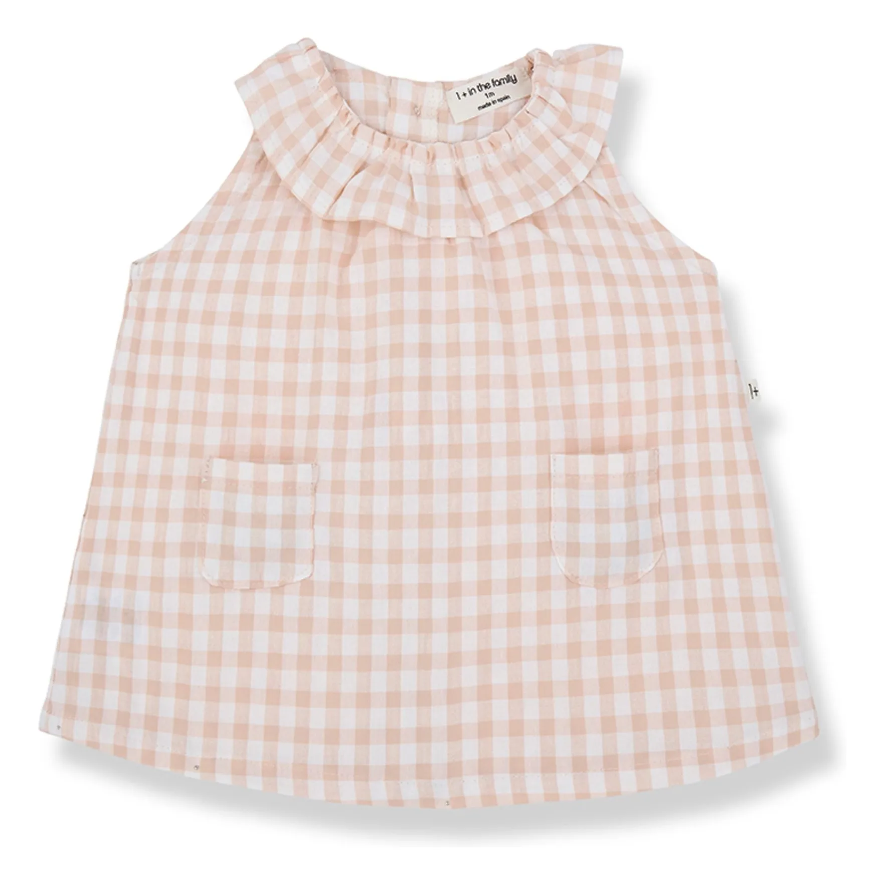 1+ In The Family Beige Pink Ambracia Vichy Seersucker Dress