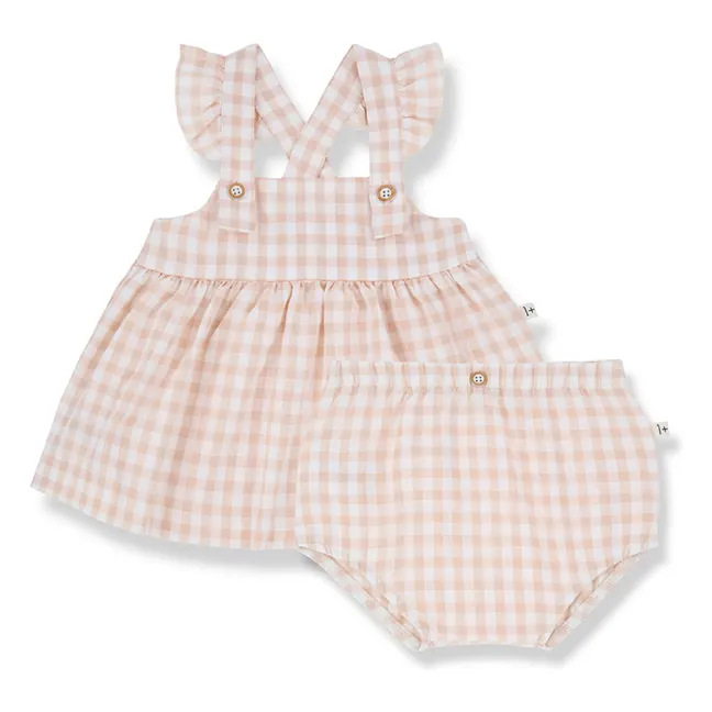 Rodhes Vichy Seersucker Dress and Bloomer Set | Beige pink