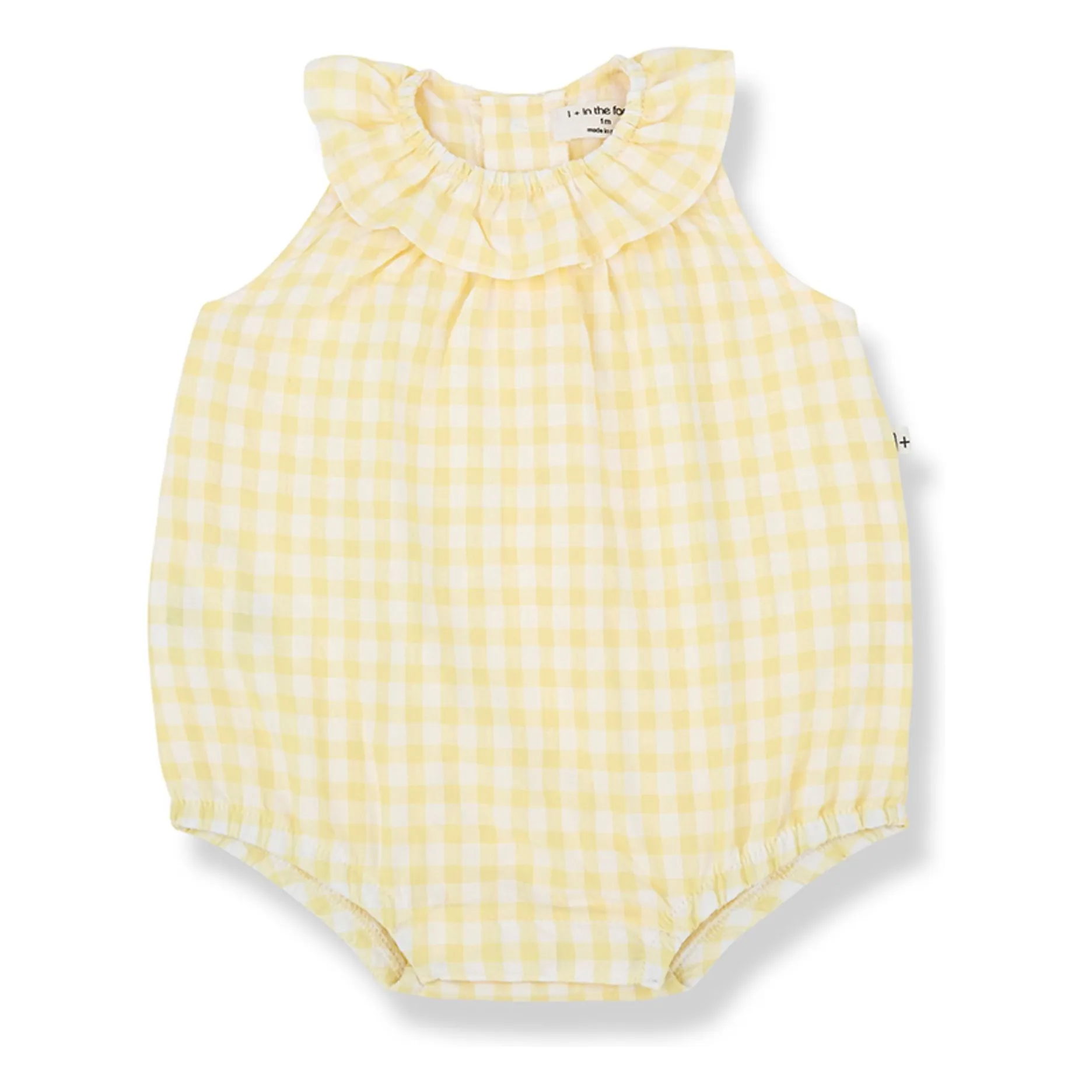 1+ In The Family Pale Yellow Corfu Vichy Seersucker Romper