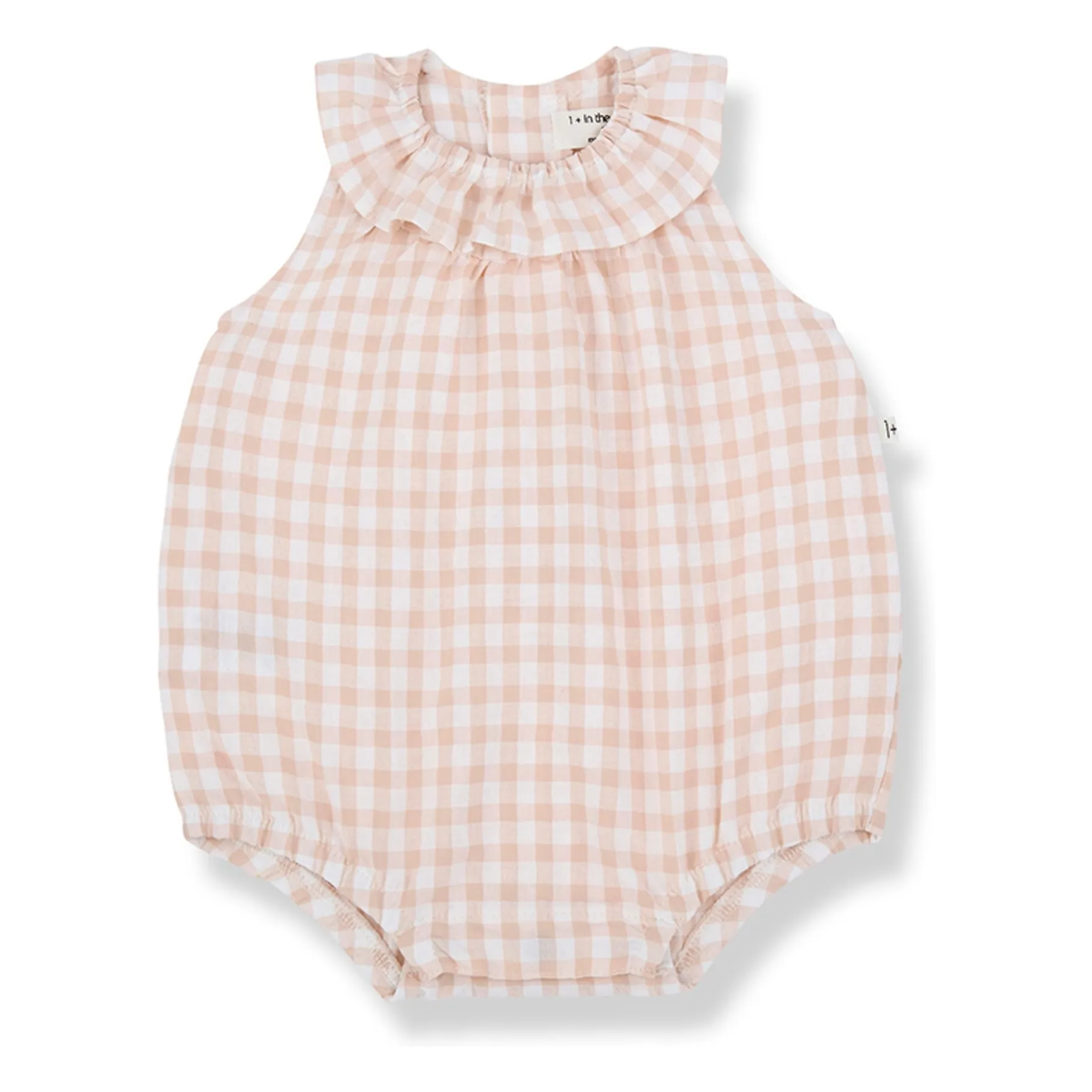 1+ In The Family Beige Pink Corfu Vichy Seersucker Romper