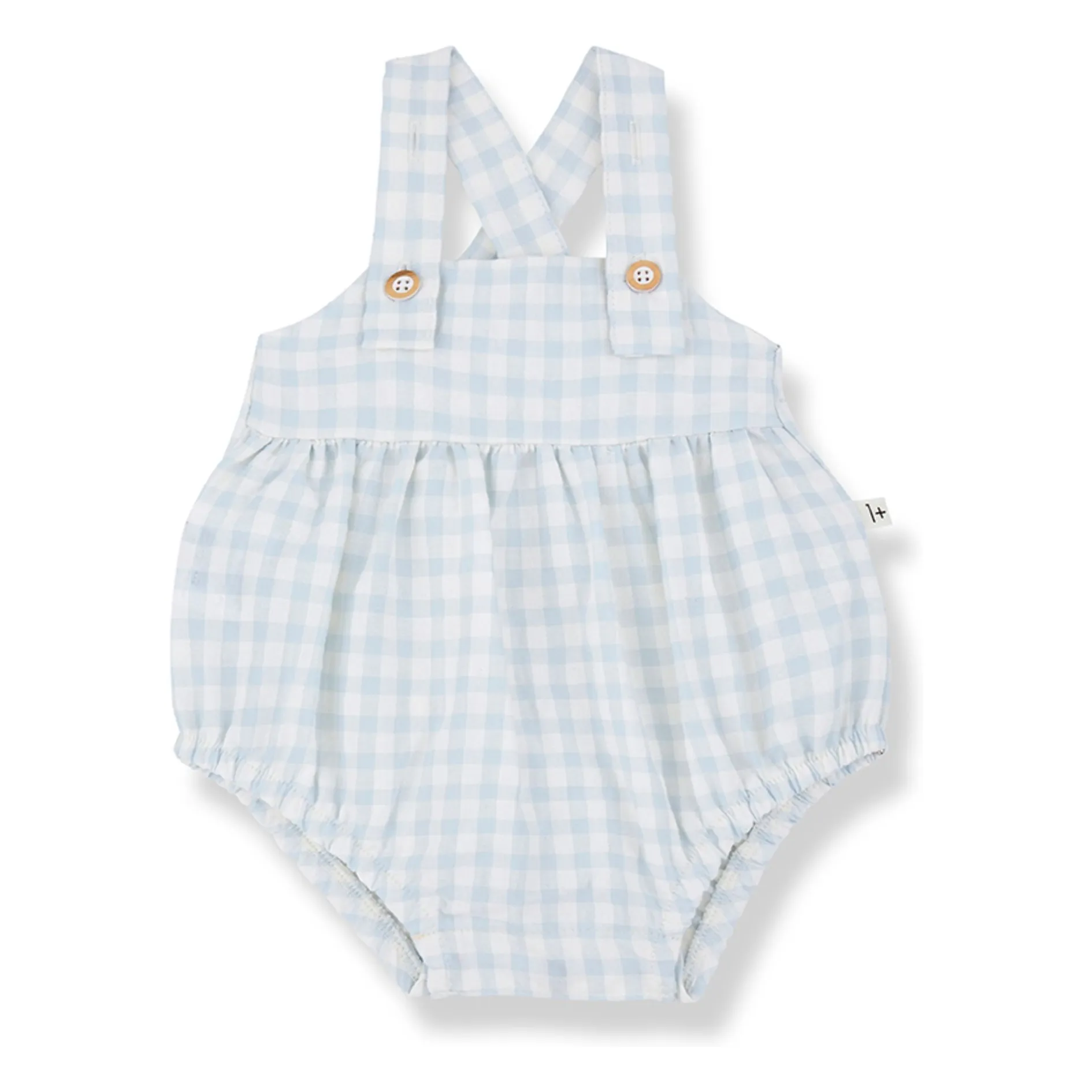 1+ In The Family Pale Blue Patras Vichy Seersucker Romper
