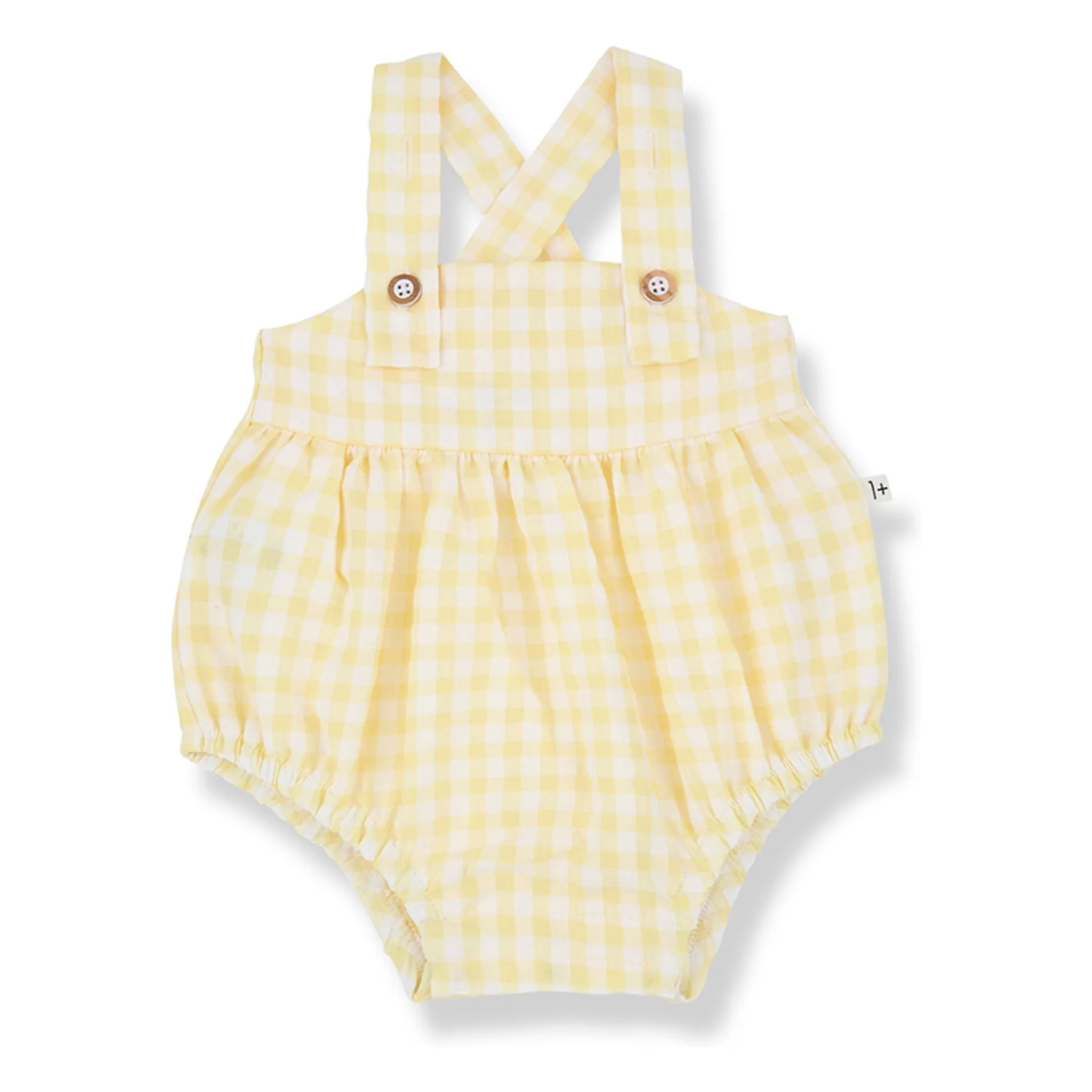 1+ In The Family Pale Yellow Patras Vichy Seersucker Romper