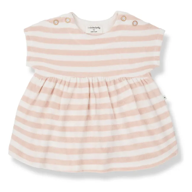 Vestido Macedonia de rizo a rayas | Beige rosado