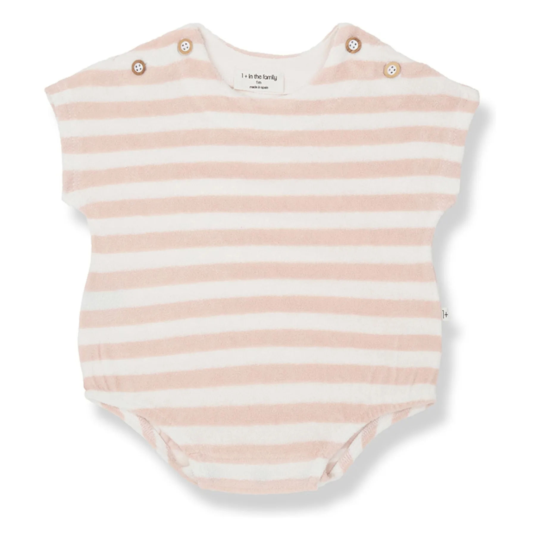 1+ In The Family Beige Pink Romulo Striped Terry Romper