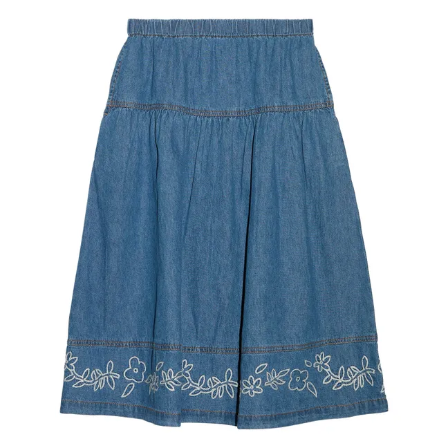 Cally Embroidered Skirt | Denim blue
