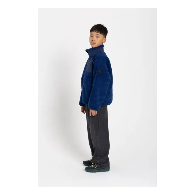 Jacke aus zwei Materialien in Sherpa-Optik Paulo | Königsblau