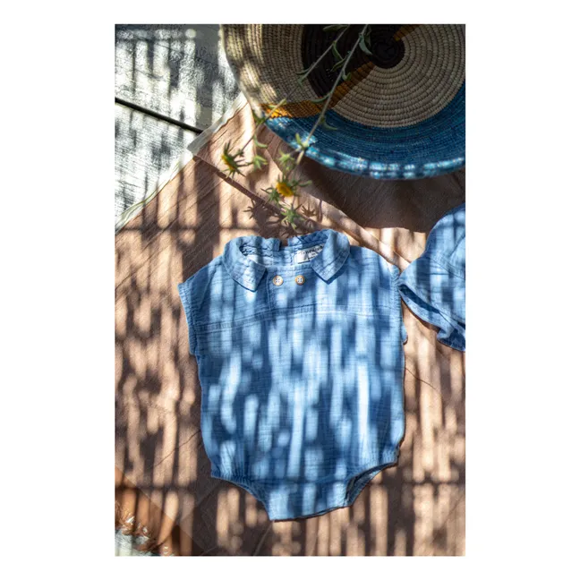Barboteuse Denim Col Claudine Zacinto | Bleu Clair