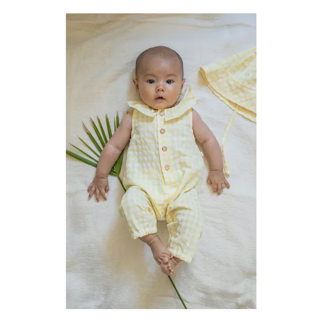 Egina Vichy Seersucker jumpsuit | Pale yellow