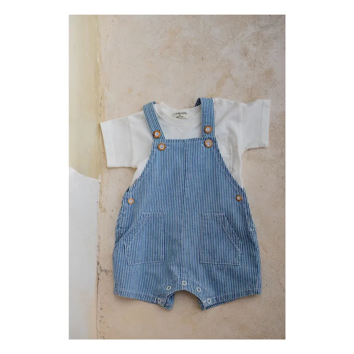 Striped Denim Talaies Organic Cotton Dungarees | Light Blue- Product image n°1