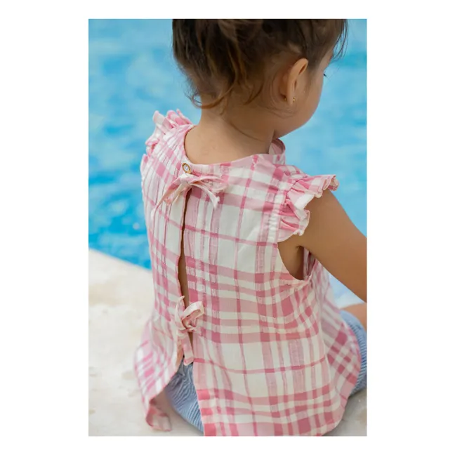 Ferrosa Linen plaid blouse | Blush