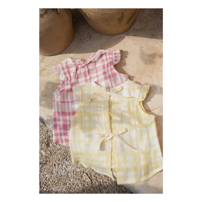 Bluse Ferrosa Kariert Leinen | Gelb