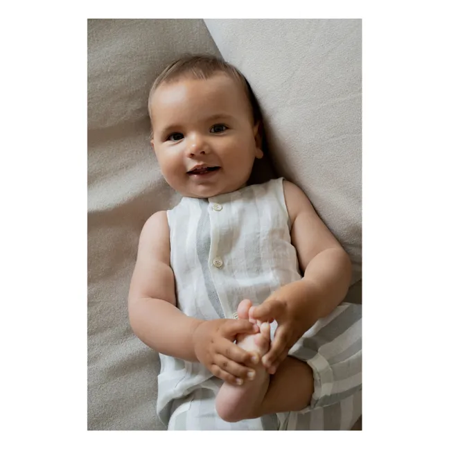 Mori Striped Linen Dungarees | Ecru