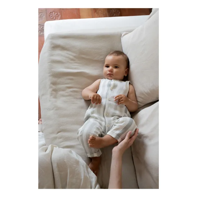 Mori Striped Linen Dungarees | Ecru