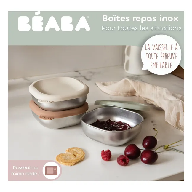 Boîtes repas isotherme en inox - Set de 3 | Sauge