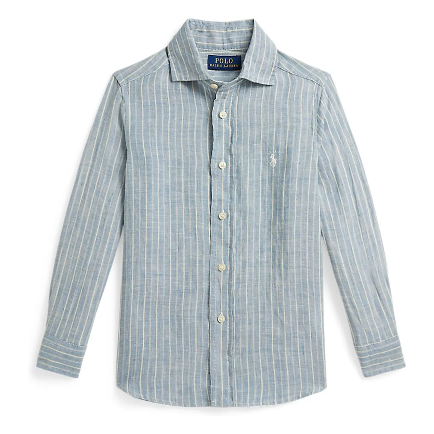 Ralph Lauren Blue Striped Sport Logo Shirt Linen