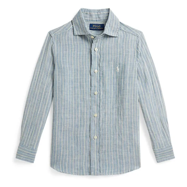 Striped Sport Logo Shirt Linen | Blue