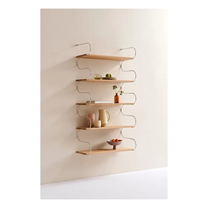 Onda oak wood shelf | Chrome- Product image n°1