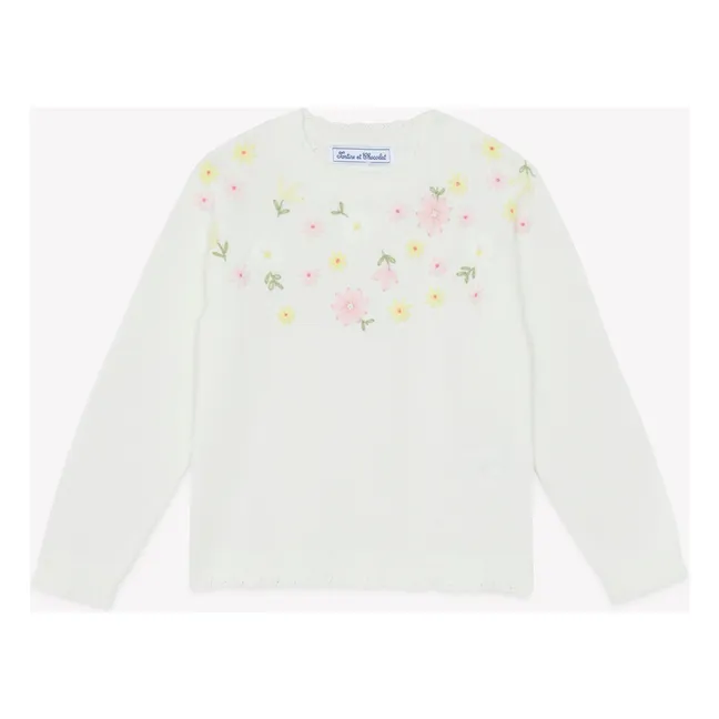 Flower Embroidered Sweater | Ecru