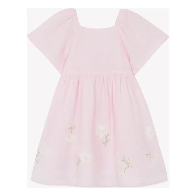 Robe Manches Bouffantes Fleurs | Rose poudré