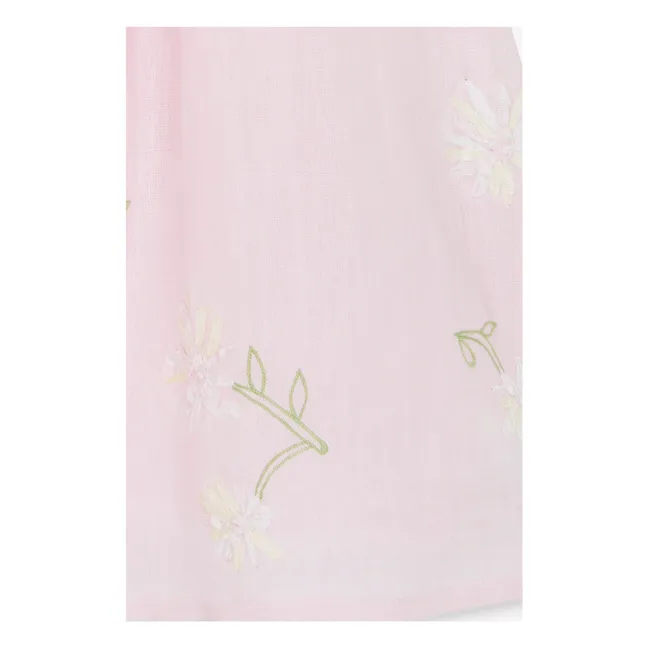 Robe Manches Bouffantes Fleurs | Rose poudré