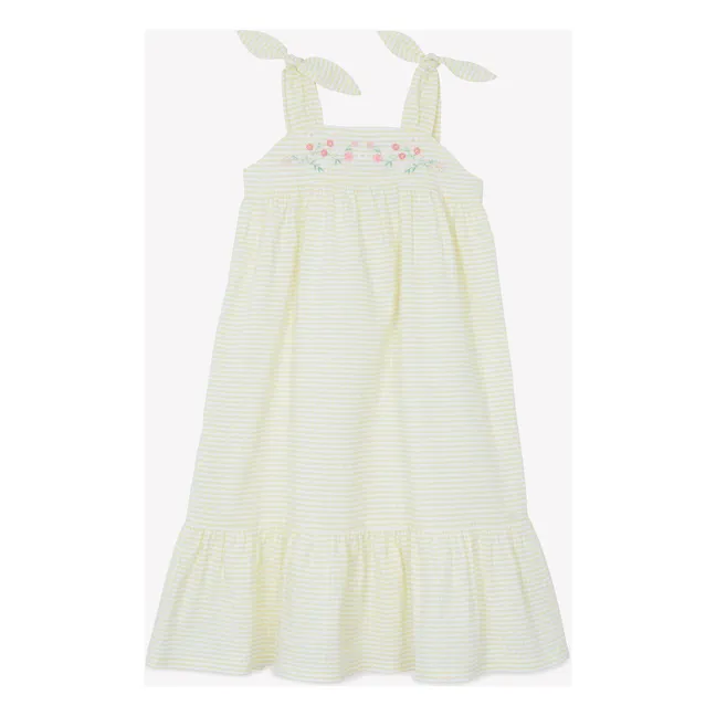 Striped Embroidered Strapless Dress | Yellow