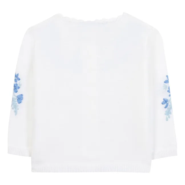 Flower Embroidered Cardigan | Royal blue