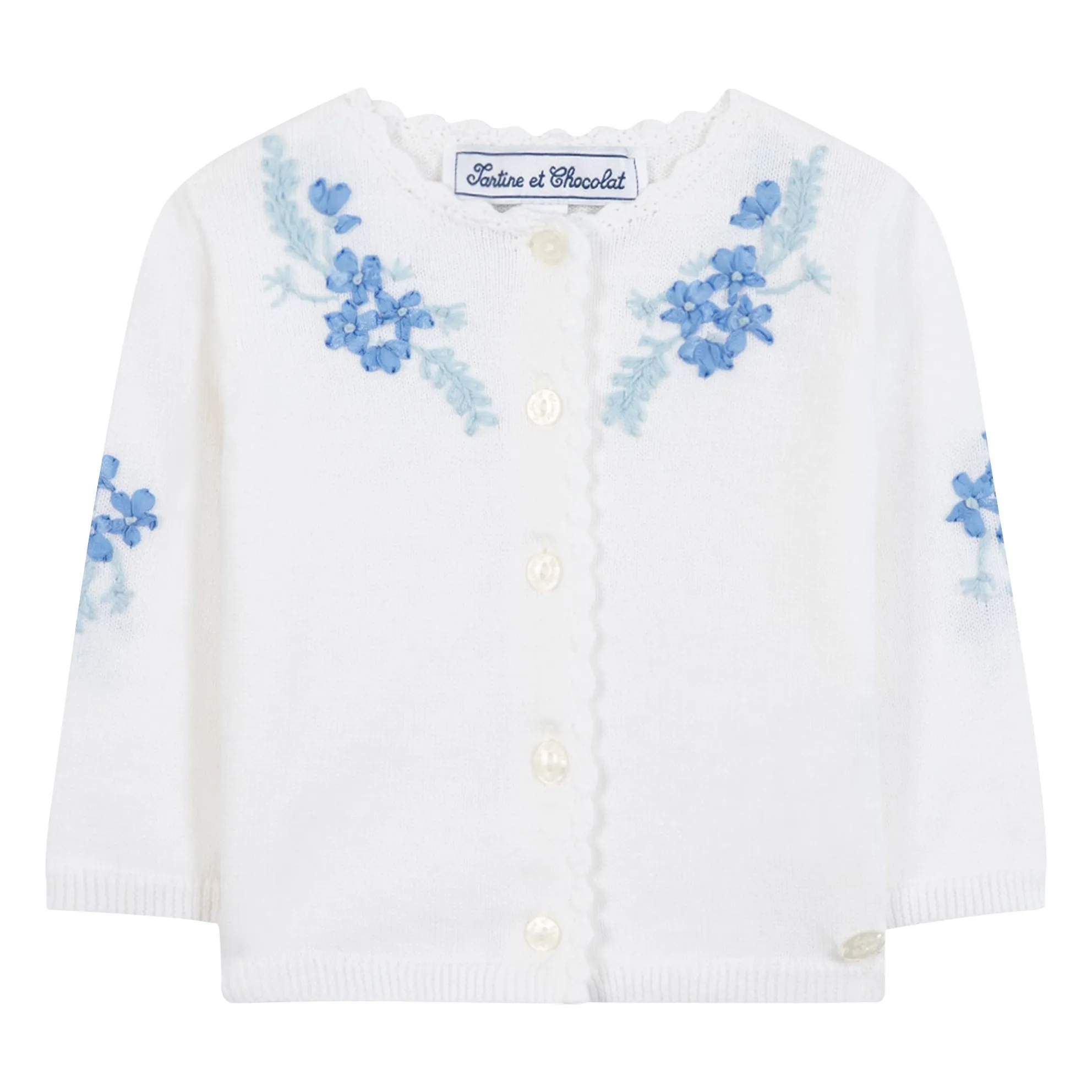 Tartine Et Chocolat Women's Royal Blue Flower Embroidered Cardigan