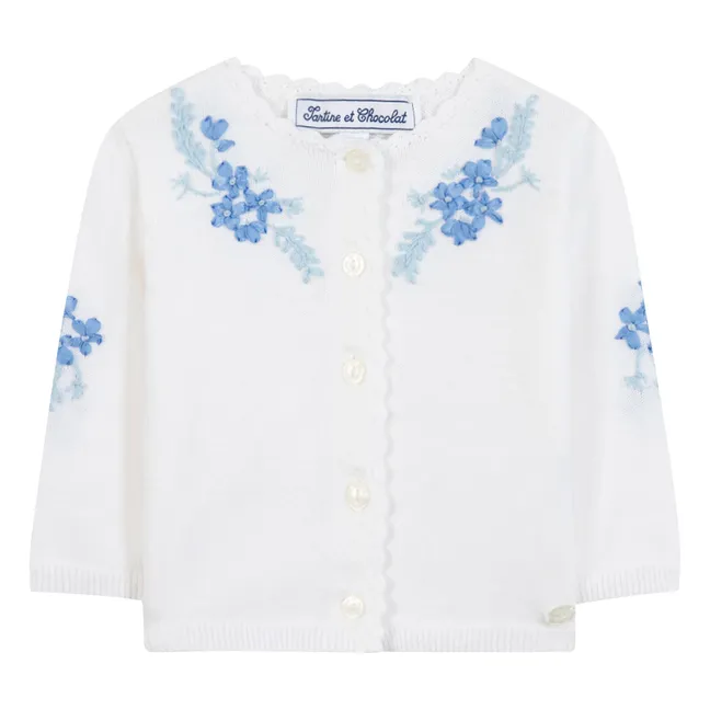 Flower Embroidered Cardigan | Royal blue
