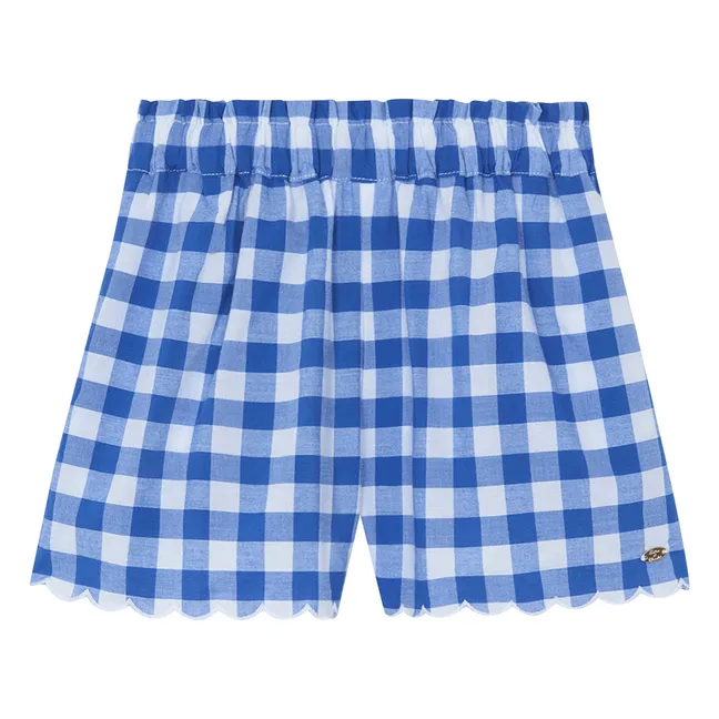 Ensemble Top Brodé et Short Vichy | Bleu roi