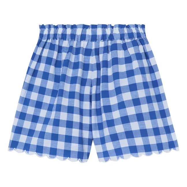 Embroidered Top and Gingham Shorts Set | Royal blue