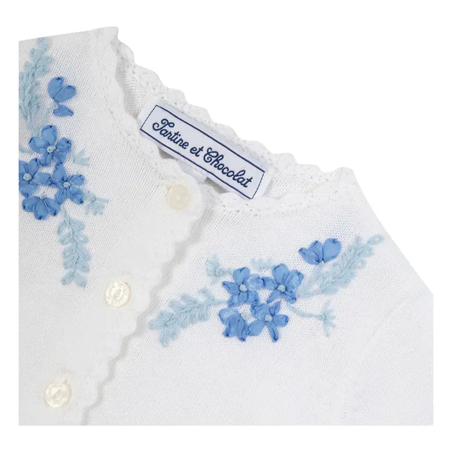 Flower Embroidered Cardigan | Royal blue
