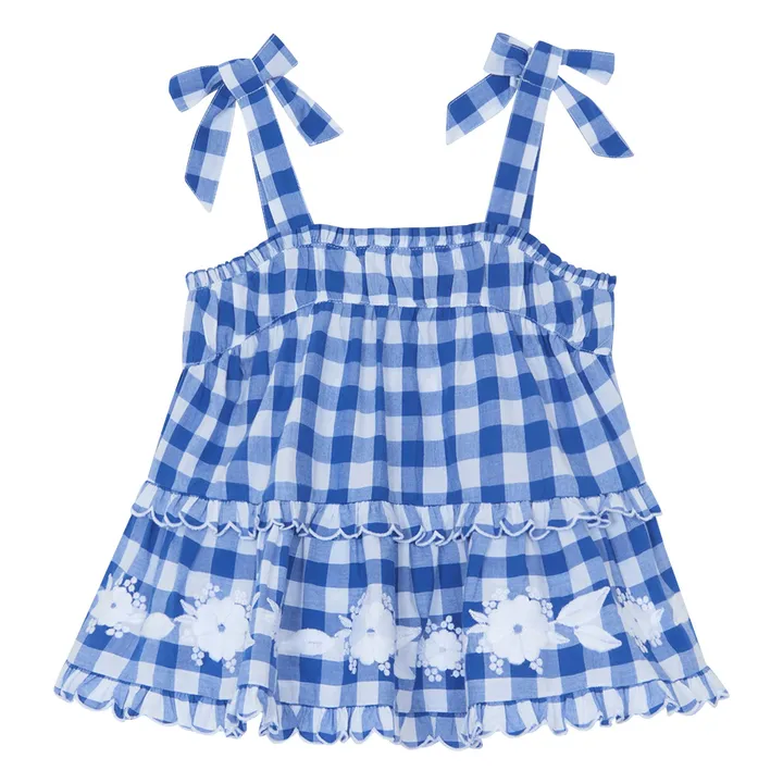 Conjunto de top bordado y pantalón corto de guinga | Azul Rey- Imagen del producto n°3