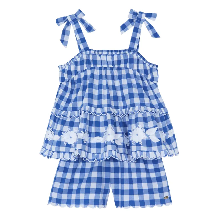 Conjunto de top bordado y pantalón corto de guinga | Azul Rey- Imagen del producto n°0