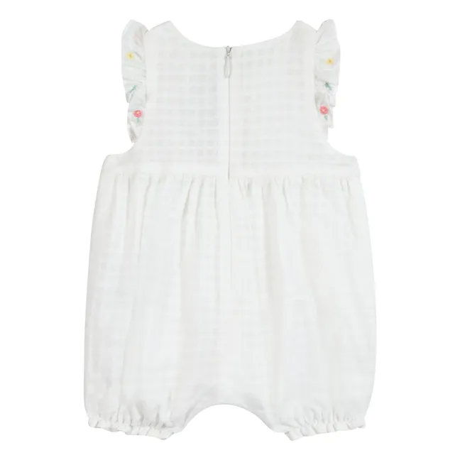 Flower Embroidered Playsuit | White
